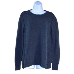 Theory Wool Sweater Womens Medium Gray Black Scoop Neck Semi-Sheer Back Pullover